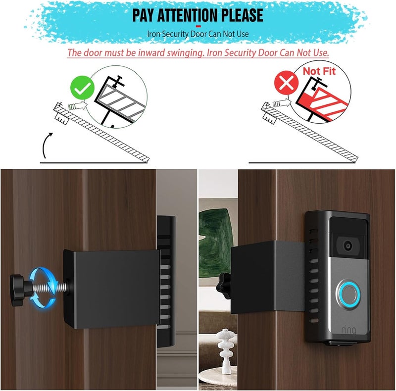 PUUUCI Store Anti-Theft Doorbell Door Mount for Battery Video Doorbell 2/3/4/(2020 Release)/(2024 Release)/Plus/Pro, No-Drill Steel Metal Doorbell Mounting Bracket Accessories for Apartment, Home, Business - Image 5